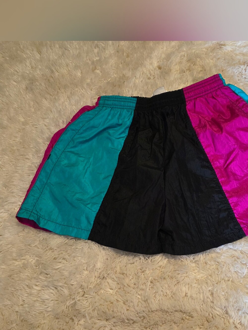 Sunbuster Vintage 80/90 Colorblock Athletic Shorts - Teal, Black & Magenta Lined